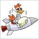 Logo Rocketry Challenge 2027 - Dessin d'une poule tenant un oeuf dans une fusée en vol