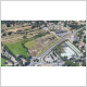 Vue aérienne d'une zone commerciale avec l'insertion paysagère du projet de concessions automobiles et de son parking 