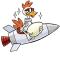 Logo Rocketry Challenge 2027 - Dessin d'une poule tenant un oeuf dans une fusée en vol